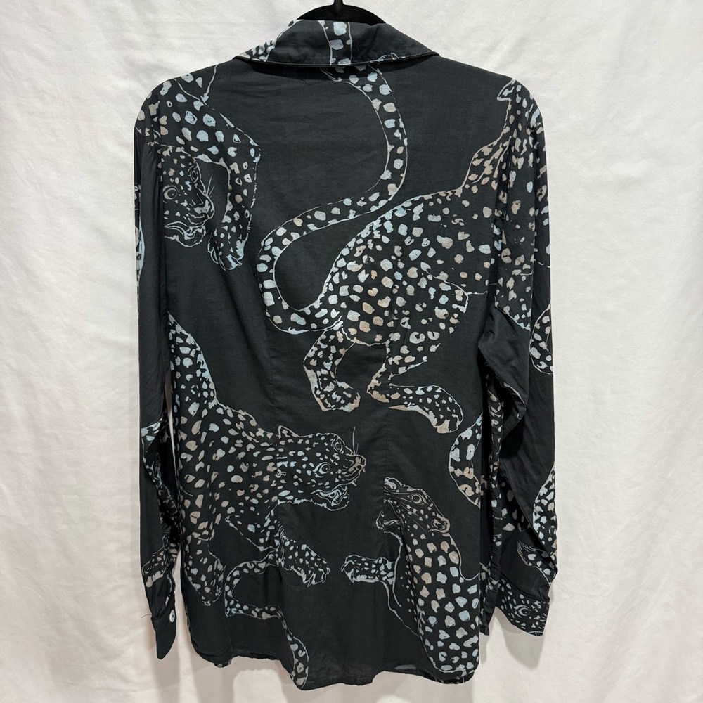 Desmond & Dempsey XXL Cotton Shirt Leopard Print Luxe Pajama Statement Lounge - Picture 8 of 15